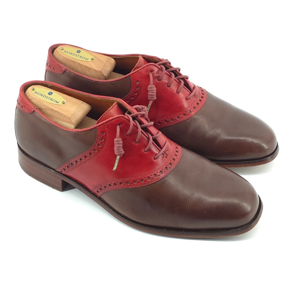 Duckie Brown for Florsheim Men 9 D Brown Red Leather Saddle Shoes 19605-203